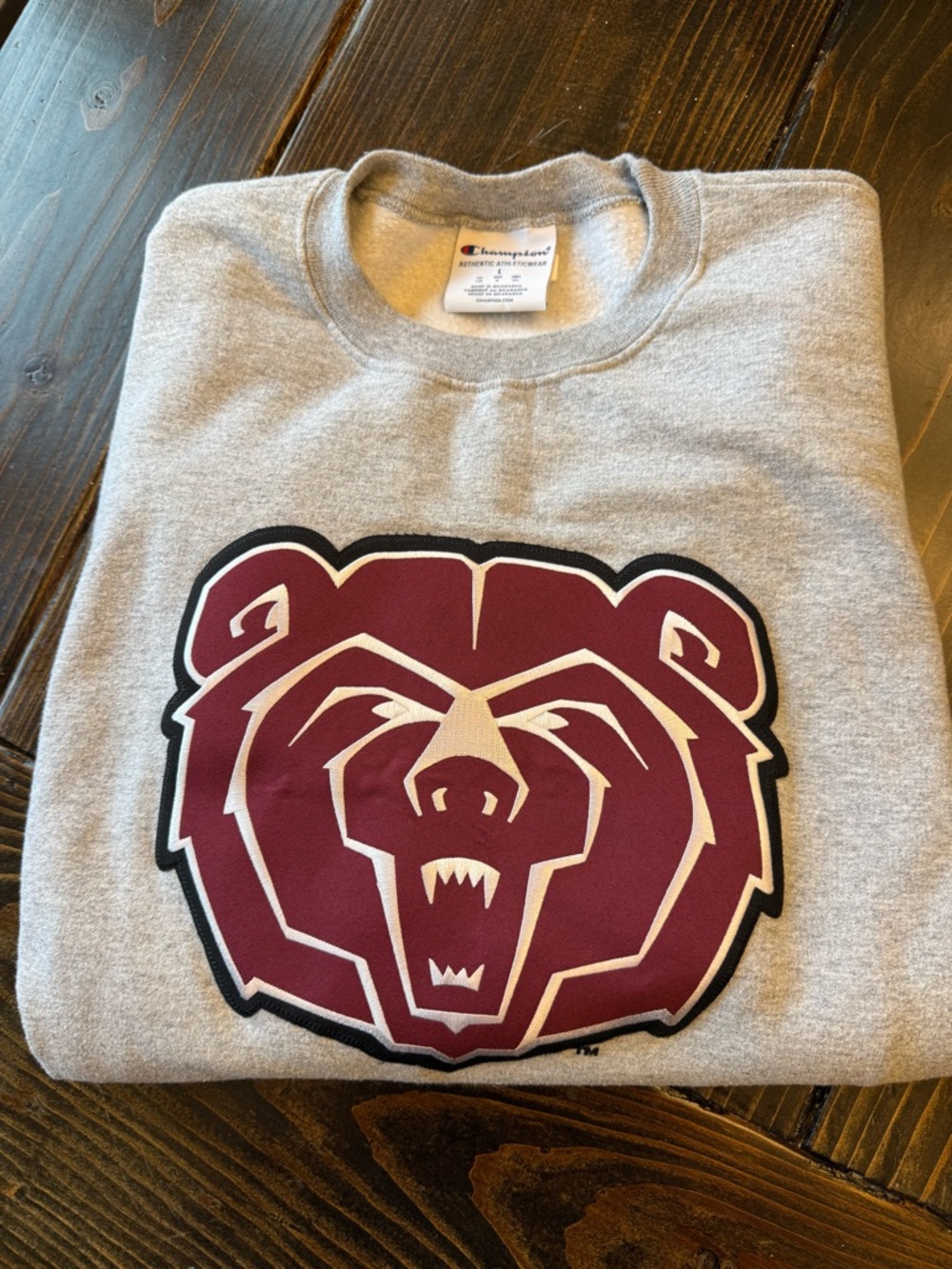Missouri State Bears Champion Gray Sweatshirt with Maroon Bear Emblem